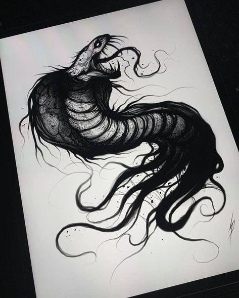 Demon Snake Tattoo, Dragon Tattoo Drawing, Sharpie Tattoos, Creepy Drawings, Demon Tattoo, Creepy Tattoos, Spooky Tattoos, Horror Tattoo, Dark Art Tattoo