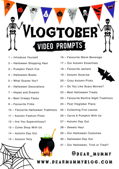 Halloween Youtube Ideas, You Tube Ideas, Vlogtober Content Ideas, October Youtube Ideas, Vlogtober Ideas, September Vlog Ideas, Fall Youtube Video Ideas, Fall Video Ideas Youtube, Tips For Vlogging