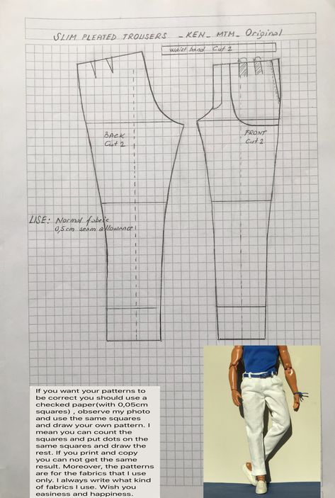 Ken Clothes Patterns Free, Diy Ken Doll Clothes, Ken Clothes, Ken Barbie Doll, Barbie Dress Pattern, Made To Move Barbie, Barbie Basics, Sewing Barbie Clothes, Barbie Sewing Patterns