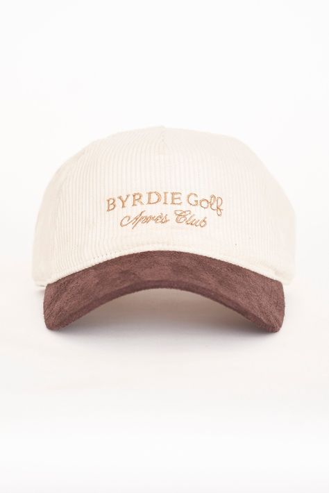 Après Club wide whale corduroy hat is the signature dad hat of the season. Pre-curved visor. Adjustable corduroy hideaway back strap. Contrast embroidery. Antique brass hardware. Corduroy Hat, Golf Club Covers, Womens Golf, Court Dresses, Clubbing Aesthetic, Antique Brass Hardware, Golf Hats, Hole In One, Performance Wear