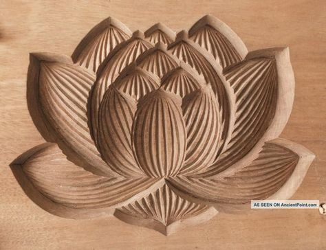 Japanese Antique Kashigata Lotus Flower W/ Cover Hand Carved Wooden Mold Other photo Cnc Wood Carving, Aluminum Foil Art, Wood Carving Furniture, Carved Wood Wall Art, Wooden Carving, Tooling Patterns, Dremel Wood Carving, Chip Carving, Cnc Wood