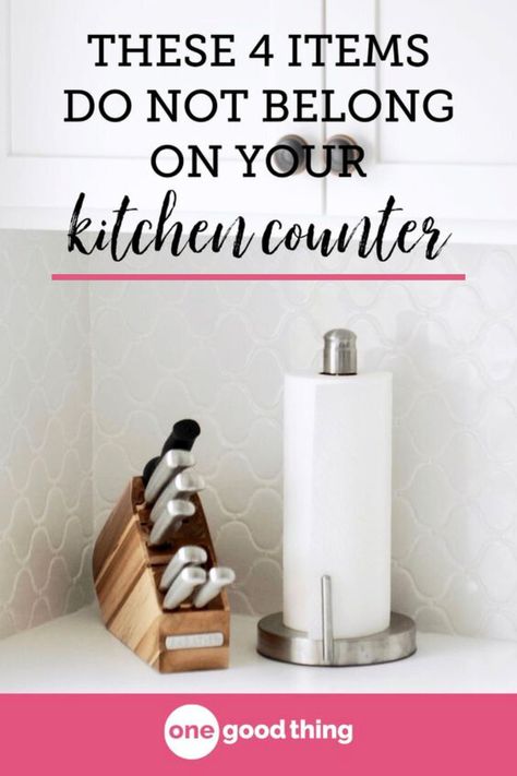 Decorating Small Kitchen Countertops, Kitchen Counter Ideas Organizing, How To Set Up Kitchen Counters, Clean Counters Kitchens, Kitchen Counter Soap Display, How To Declutter Kitchen Countertops, Hiding Cords On Kitchen Counter, Small Kitchen Counter Styling, Vitamin Storage Ideas Counter