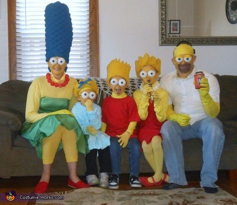 Tiffany: We love to do a family costume or theme each year. My son went through a stage of liking his hair spiked and we joked that he looked like Bart... Bart Simpson Costume, Marge Simpson Costume, Simpson Costume, Simpsons Costumes, Family Costumes Diy, Simpsons Halloween, Simpson Family, 2015 Halloween Costumes, Turkey Costume