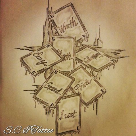 7 deadly sins tattoo sketch by - Ranz 7 Deadly Sins Tattoo Sleeve, 7 Deadly Sins Symbols, Seven Deadly Sins Tattoo Ideas, 7 Sins Tattoo, 7 Deadly Sins Tattoo, Deadly Sins Tattoo, Sins Tattoo, Seven Deadly Sins Tattoo, Religion Tattoos