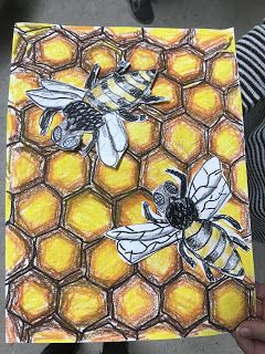 Elements of the Art Room: Beautiful 3rd grade Beehives! Third Grade Art Projects, 3rd Grade Art Projects, Legacies Lizzie, Third Grade Art Project, 3rd Grade Art Lesson, Beehive Art, Third Grade Art, Spring Art Projects, 4th Grade Art