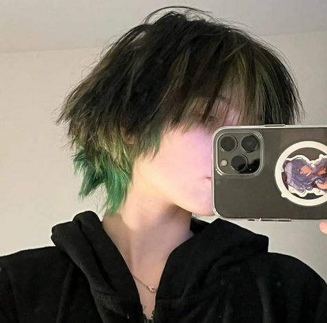 Black And Green Hair, Tiger Hair, Green Hair Dye, Dyed Tips, Men Haircut Curly Hair, Black Hair Dye, Short Black Hairstyles, Girl Short Hair, Mens Hairstyles Short