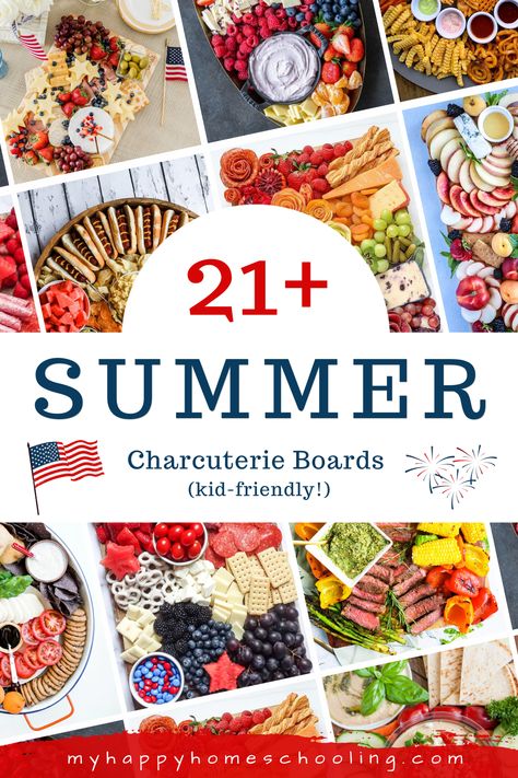 Are you looking for some charcuterie board inspiration for your next summer evening with friends, birthday party, or supper outside with your family? Here are 21+ summer charcuterie board ideas that are kid-friendly! There are some that are perfect for the 4th of July, others include hot dogs, s'mores, sandwiches, or hummus. There's even a grilled steak board...

#charcuterieboardinspiration #summercharcuterieboards #summerfood #charcuterieboardcompilation #forkids #myhappyhomeschooling #food Pool Party Charcuterie Board Ideas, Lake Charcuterie Board, Pool Party Charcuterie Board, Kids Charcuterie Board Birthday, Summer Learning Activities Preschool, Kid Friendly Charcuterie Board, Summer Charcuterie Board Ideas, Kids Charcuterie Board, Summer Party Snacks