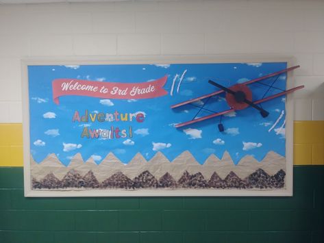 Adventure, 3rd Grade, Bulletin Board, Airplane Travel Bulletin Boards, Pta Bulletin Boards, Airport Theme, Travel Theme Classroom, Elementary Bulletin Boards, Work Bulletin Boards, Summer Bulletin Boards, Teacher Bulletin Boards, Aviation Theme