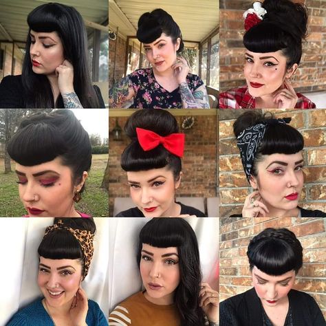 Cute Ways To Clip Back Bangs, Bette Bangs, Bettie Page Bangs, Bettie Bangs Short Hair, Betty Page Bangs, Easy Pinup Hairstyles, Bettie Bangs Hairstyles, Pinup Bangs, 1950 Hairstyles