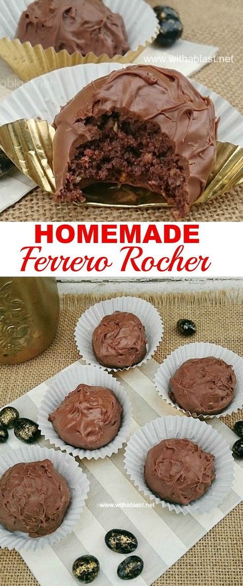 Make these worldwide popular Ferrero Rocher treats at home using only FOUR ingredients - quick and easy ! #copycatrecipe #FerreroRocher #candyrecipe #chocolatetreats Sweets Homemade, Sweet Balls, Dessert Truffles, Candy Truffles, Candy Recipes Homemade, Homemade Candies, Ferrero Rocher, Chocolate Treats, Best Dessert Recipes