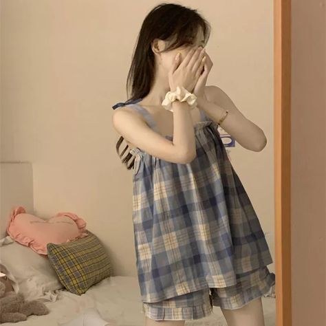 Pajama Set Aesthetic Korean, Cute Sleepwear Korean, Cute Night Outfits, Korean Night, Casual Home Outfits, Night Wears, Chinese Fashion Street, Pajama Fashion, Sleepwear Fashion