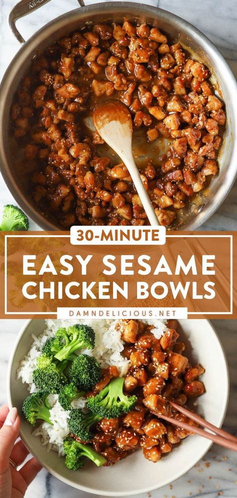 Sesame Chicken Bowls, Easy Sesame Chicken, Rice And Broccoli, Chicken Bowls, Better Than Takeout, Berbuka Puasa, Sesame Chicken, Chicken Bowl, Health Dinner