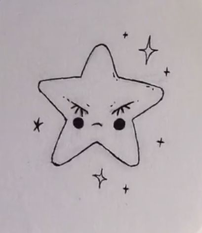 Simple Tattoos Goth, Small Goth Doodles, Y2k Doodles Cat, Bee And Puppycat Tattoo, Small Creepy Doodles, Stars Doodle Aesthetic, Puppycat Tattoo, Funky Star Drawing, Big Stick And Poke Tattoo