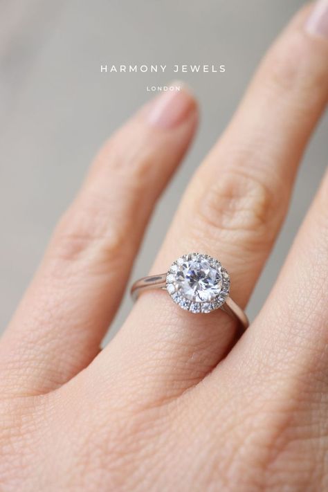 Take a look at this gorgeous Round Halo Engagement Ring Halo Engagement Ring Round, Round Halo Engagement Ring, Round Halo Engagement Rings, Engagement Ring Round, Round Halo, Bespoke Engagement Ring, Pretty Rings, Halo Engagement Ring, Halo Engagement