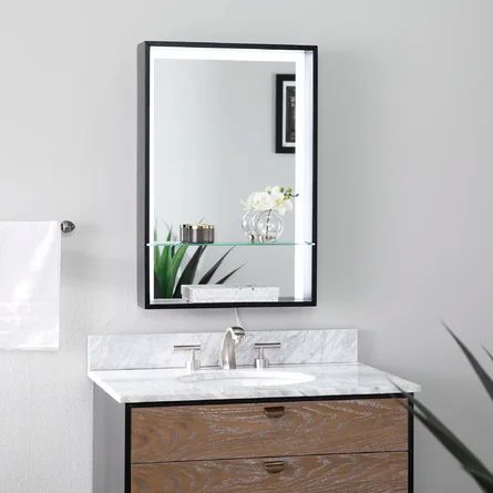 Latitude Run�® Wervin Beveled Lighted with Shelves Bathroom Mirror | Wayfair Glass Display Shelves, Led Vanity Mirror, Shelves Bathroom, Lighted Wall Mirror, Mirror With Shelf, Mirror Wall Bathroom, Storage Mirror, Bathroom Ideas Modern, Glass Display