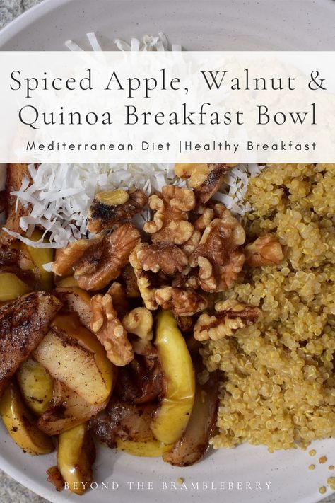 This breakfast bowl includes cooked apples, chopped walnuts, and warm spices that come together to make a delicious, egg-free breakfast. mediterranean diet | healthy breakfast recipes | gluten free | dairy free Mediterranean Recipes Breakfast, Meal Prep Mediterranean, Breakfast Mediterranean, Breakfast Recipes Gluten Free, Mediterranean Diet Breakfast Recipes, Mediterranean Diet Recipes Breakfast, Diet Dinner Ideas, Mediterranean Diet Dinner, Mediterranean Diet Recipes For Beginners