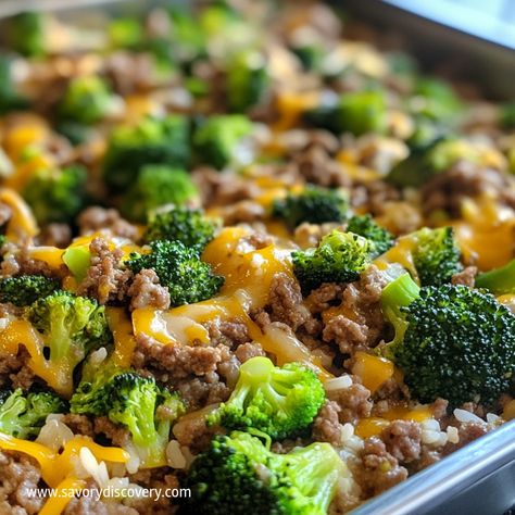 Ground Beef and Broccoli Casserole - Savory Discovery Ground Beef And Broccoli Casserole Recipes, Hamburg And Broccoli Recipes, Broccoli Hamburger Recipes, Ground Beef Rice Broccoli Recipes, Hamburger Broccoli Recipes, Hamburger And Broccoli Recipes, Hamburger Broccoli Casserole, Ground Beef And Broccoli Casserole, Ground Beef And Broccoli Recipes