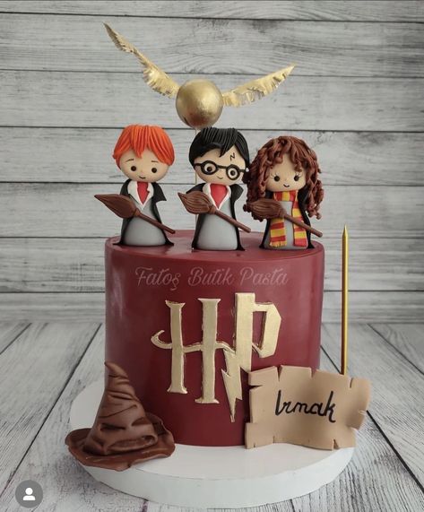 Harry Potter Cake Hagrid, Hari Poter, Gateau Harry Potter, Ravenclaw Gryffindor, Harry Potter Parties Food, Disney Themed Cakes, The Golden Trio, 7th Birthday Cakes, Tall Cake