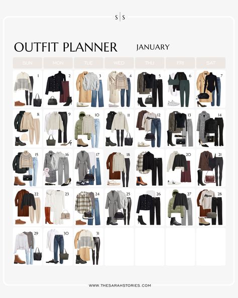 One Month Outfit Ideas, Monday Winter Outfit For Work, January Fashion 2023, Daily Outfit Inspiration Winter, Monday Outfit For Work Casual, Walking Date Outfit, Casual Friday Night Outfit, Monday To Friday Outfits, Monthly Outfit Planner