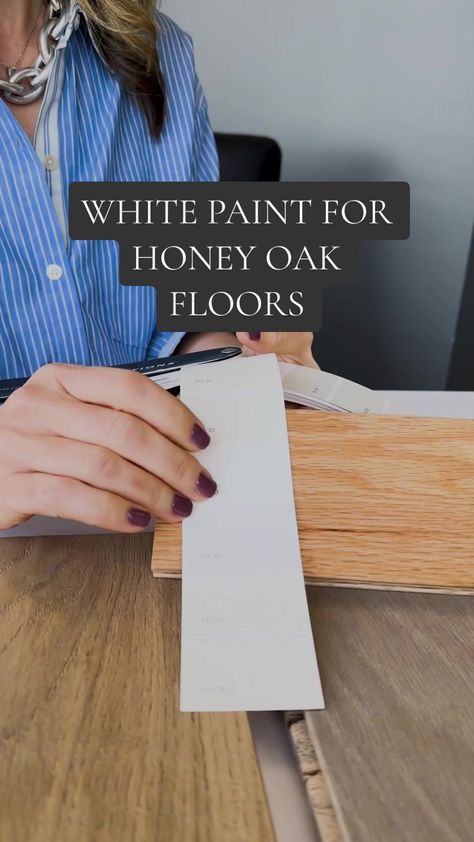 Jane on TikTok White Down Benjamin Moore, Cloud White Benjamin Moore, Honey Oak Floors, White Benjamin Moore, Dining Room Painting, White Honey, Alabaster White, Honey Oak, Room Painting