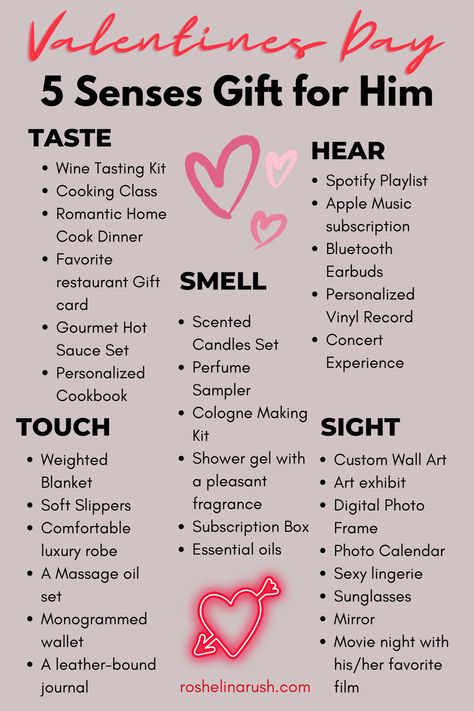 list full of valentines day 5 senses gifts