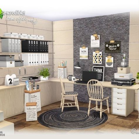 Sims4 CC Study room set by SIMcredible Sims 4 Skills, Sims 4 Restaurant, Office Stationary, App Home, Sims 4 Cc Furniture, Office Set, Modern Home Office, Sims 4 Houses, Office Room