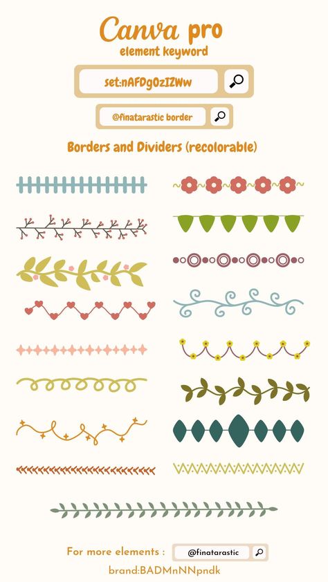 Borders and Dividers - Canva Element Keyword, Aesthetic Elements In Canva, Border Elements Canva, Canva Borders Design, Canva Search Elements, Canva Key Words Elements, Canva Sticker Keyword Aesthetic, Canva Borders Keyword, Canva Keywords Elements Aesthetic, Border Aesthetic Design