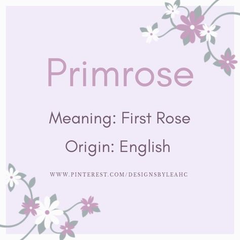 Baby Girl Name: Primrose. | Meaning: First Rose. | Origin: English. || www.pinterest.com/designsbyleahc English Baby Girl Names, Unisex Baby Names, Spanish Names, French Names, Baby Girl Name, Unisex Name, Hebrew Names, Best Character Names, Vintage Names