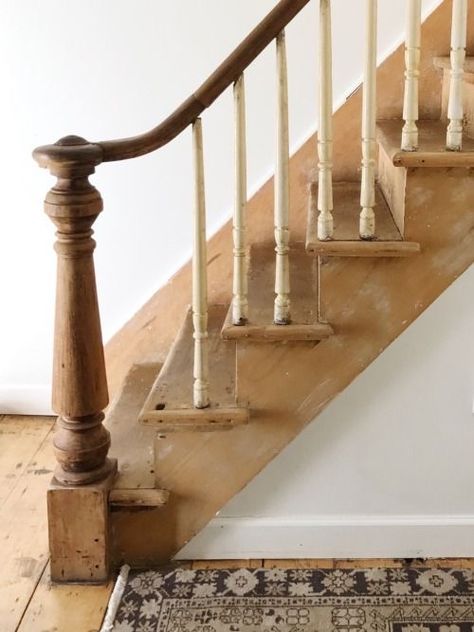 Cottage Staircase, Banister Remodel, Cottage Stairs, Stair Newel Post, The Art Of Slow Living, Art Of Slow Living, Farmhouse Stairs, Stair Spindles, Stair Banister