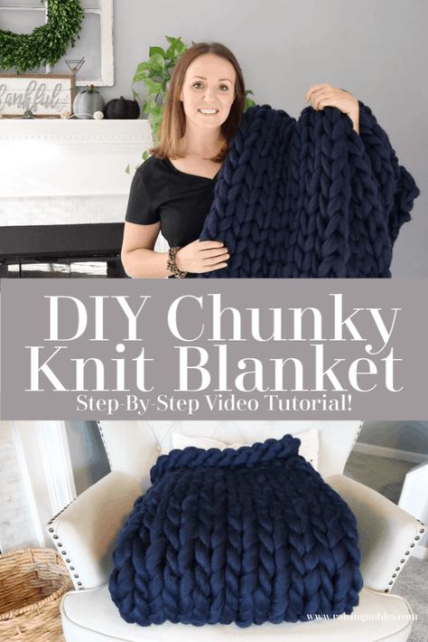 Diy Chunky Knit Blanket, Chunky Blanket Diy, Chunky Yarn Blanket, Diy Knit Blanket, Arm Knitting Blanket, Diy Wool, Debbie Macomber, Hand Knit Blanket, Chunky Knit Throw