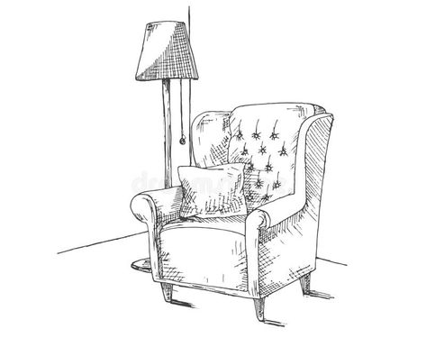 Lamp Illustration Drawing, Armchair Drawing, Lamp Sketch, Feature Armchair, Lamp Vector, Lazy Animals, Romantic Wine, Sketch Free, Realistic Sketch