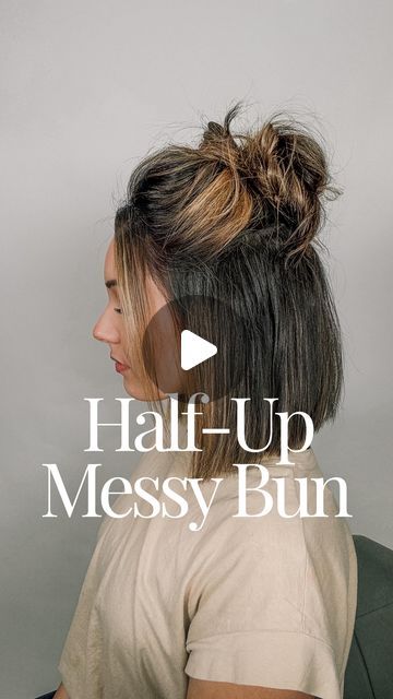 Short Half Up Half Down Hair, Short Hair Top Knot, How To Bun, Face Framing Pieces, Half Top Knot, Half Up Half Down Short Hair, Messy Bun For Short Hair, Half Bun Hairstyles, Framing Pieces