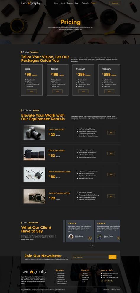 Lentography - Photography & Videography Service Elementor Template Kit Production Website Design, Video Production Website, Advertisement Template, Creative Services, The Kit, Web Layout, Video Production, Photography And Videography, Website Design