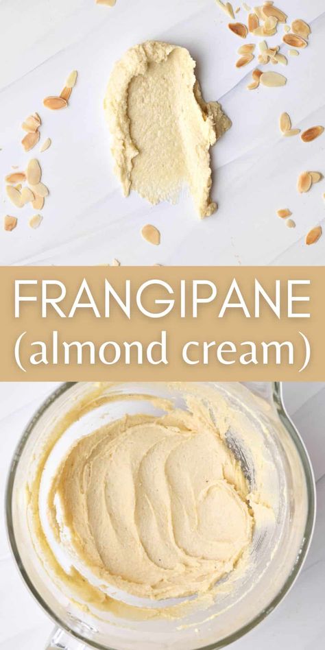 This French Almond Cream recipe (frangipane) is the perfect filling for tarts and pastries. To make almond croissant filling, almond tarts, bakewell tart or all kinds of french pastry recipes. The almond cream recipe walks you step by step through how to make frangipane for tarts, delicious desserts and tasty treats. The easy filling can be used to make gallette des rois, pear and almond tarts and frangipane cake. Almond Croissant Filling, Croissant Filling, French Pastry Recipes, Almond Filling Recipe, Pastries To Make, Almond Cream Recipe, Frangipane Cake, Almond Tarts, Pear And Almond Tart