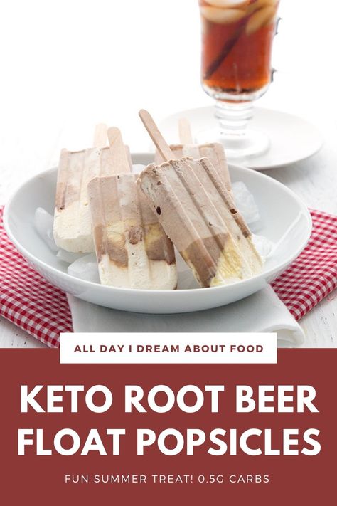 Easy root beer float popsicles make a kid-friendly sugar free treat. These are so easy to make, take 4 ingredients, and the whole family loves them. And these fun popsicles have less than 1g carbs per serving. Root Beer Popsicles, Keto Popsicle, Root Beer Float Popsicles, Keto Popsicles, Root Beer Float Recipe, Root Beer Float Pie, Root Beer Float Cake, Easy Keto Dessert Recipes, Easy Keto Desserts