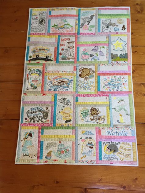 Anita Goodesign Nursery Rhymes pattern, quilt by JRL Anita Goodesign Nursery Rhyme Quilt, Quilting In The Hoop, Embroidery Quilts, Hunters Star Quilt, Autumn Embroidery, Anita Goodesign, Machine Embroidery Quilts, Quilting 101, Kids Quilts