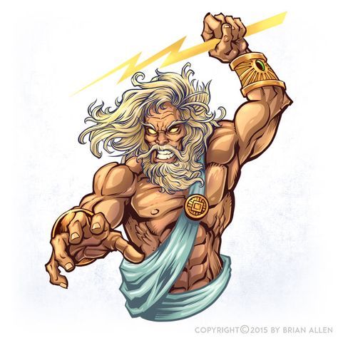 Mascot Character Designs | Freelance Illustrator Brian Allen Greek God Tattoo, Zeus God, Zeus Tattoo, Greek Mythology Gods, Tattoo Background, Greek Mythology Tattoos, Character Mascot, Roman Gods, Mythology Tattoos