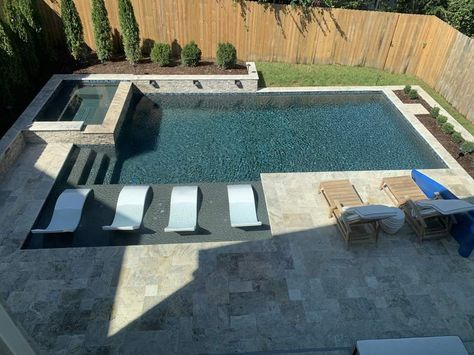 Pool Between Two Houses, Sport Pool Design, Pools Close To House, Shallow Pool Design, Small Pool Layout, Pool Layout Ideas, Shallow Pool Ideas Backyards, Side Yard Pool Design, Geometric Pools