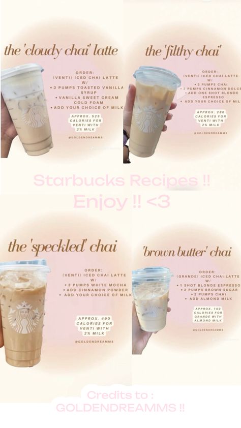 Starbucks drinks recipes to order at starbucks!! <3 Starbucks Drinks Recipes To Order, Order At Starbucks, Starbucks Flavors, Starbucks Drink Menu, Best Starbucks Drinks, Starbucks Secret Menu Recipes, Secret Starbucks Recipes, Starbucks Drinks Diy, Iced Starbucks Drinks