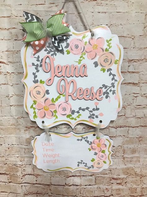 Peachie/pink baby hospital door hanger Hospital Door Hanger Girl, Hospital Announcement, Baby Door Hanger, Hospital Door Hanger, Hospital Door Hangers, Baby Door Hangers, Baby Door, Hospital Door, Gold Nursery