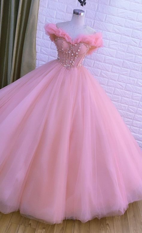 Pastel Pink Quinceanera Dresses, Cinderella Prom Dress, Prom Dress With Ruffles, Long Ball Gown, Blush Pink Wedding Dress, Ball Gown Prom Dress, Dress Quinceanera, Lily Dress, Pink Ball Gown