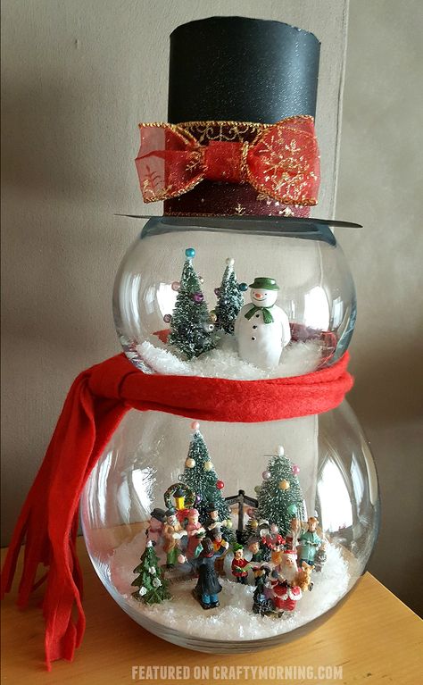 Fishbowl snowman christmas decoration to make! Such a cute craft for winter. Fish Bowl Snowman, Bowl Snowman, Snowman Christmas Decorations, Easy Christmas Decorations, Diy Christmas Decorations Easy, Holiday Crafts Christmas, Snowman Crafts, Easy Christmas Diy, Card Christmas