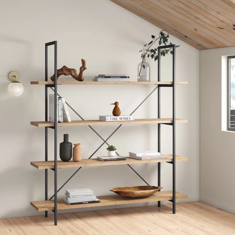 Gwyneth 72'' Etagere Bookcase & Reviews | AllModern Divider Shelves, Modern Bookcases, Modern Home Office Furniture, Contemporary Bookcase, Hallway Wall Decor, Solid Wood Shelves, Etagere Bookcase, Contemporary Room, Bookshelves Diy