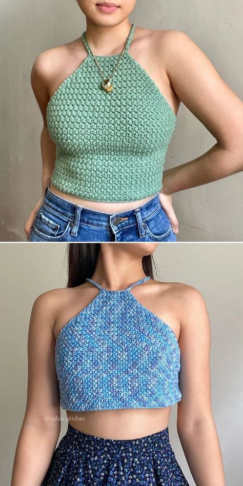 Beautiful Boho Crop Top Free Crochet Patterns Easy Crochet Halter Top, Diy Crochet Top Pattern, Crochet Halter Tops Free, Crochet Tank Top Outfit, Crochet Halter Top Pattern Free, Diy Crochet Top, Crochet Halter Top Pattern, Halter Top Pattern, Beau Crochet