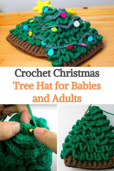 Crochet Baby Christmas Tree Hat, Christmas Tree Hat Pattern, Baby Christmas Hats Crochet, Baby Christmas Tree Hat Crochet Pattern, Christmas Tree Beanie Crochet Pattern, Crochet Tree Hat, Knit Christmas Tree Hat, Christmas Tree Hats Crochet, Christmas Yarn Crochet