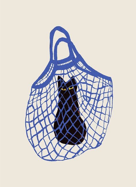 Chloe Purpero Johnson, Images To Print Wall Art, Cat In Bag Drawing, Cat In A Bag Drawing, Cool Poster Prints, Modern Art Wallpaper, Cat In A Bag, Bag Poster, The Poster Club