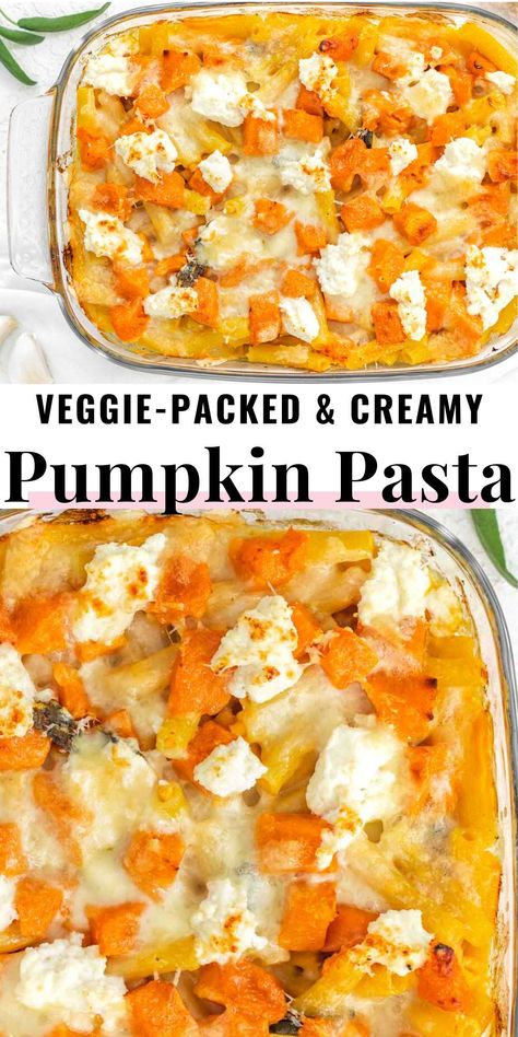 Pumpkin Casserole Recipes, Halloween Casseroles, Pumpkin Lasagne, Easy Pumpkin Pasta, Pumpkin Pasta Bake, Veggie Pasta Bake, Sweet Dumpling Squash, Pumpkin Pasta Recipe, Vegan Pasta Bake