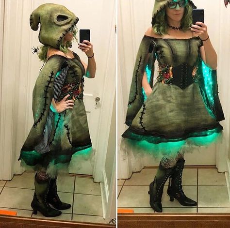 Boogie Oogie Costume, Oogie Boogie Dress Costume, Oogie Boogie Outfit Ideas, Oogie Boogie Diy Costume, Oogey Boogey Costume, Oggie Boogie Bash Costume Ideas, Oggie Boogie Costume, Oogie Boogie Inspired Outfit, Oogy Boogy Costume