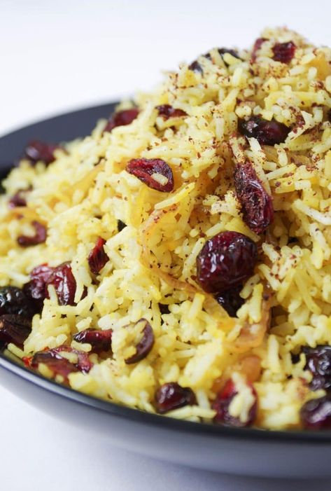 Easy Rice Side Dishes, Cranberry Rice, Persian Food Iranian Cuisine, Vegeterian Dishes, Rice Side Dish Recipes, Around The World Food, Rice Side, Rice Side Dishes, Rice Pilaf