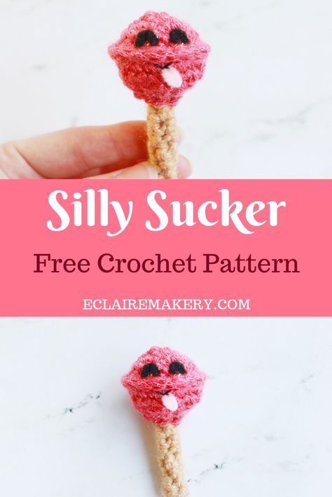 Silly Sucker: Crochet Lollipop Pattern | E'Claire Makery Crochet Lollipop Free Pattern, Crochet Lollipop, Lollipop Pattern, Crochet Candy, Candy Pattern, Simple Crochet, Crochet Free, 31 Days, Cute Crochet